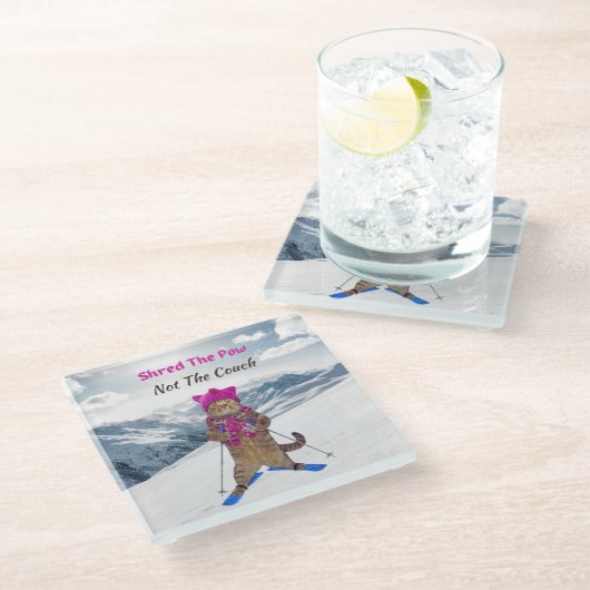 Untersetzer aus Glas, Schredderei der Pow-Ski-Katz (Schrägansicht)