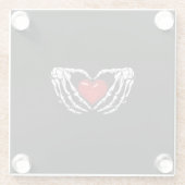 Untersetzer aus Glas, Skeletthandschuhe um das Her (Rückseite)