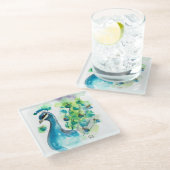 Untersetzer aus Glas - Wasserfarben aus Pfau (Schrägansicht)