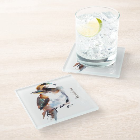 Untersetzer aus Glas - Wasserfarben Kookaburas (Schrägansicht)