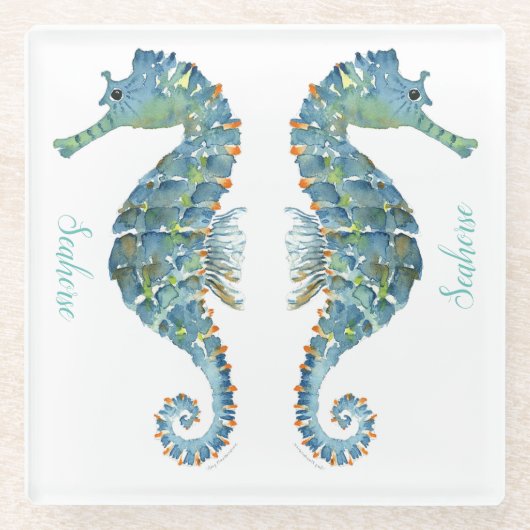 Untersetzer aus Glas - Wasserglas - Seepferd (Vorderseite)