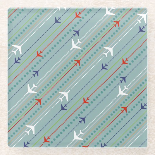Untersetzer aus Marmorglas in Retro-Flugzeugmuster (Vorderseite)