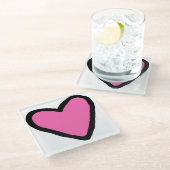 Untersetzer aus rosa Herzglas (Schrägansicht)