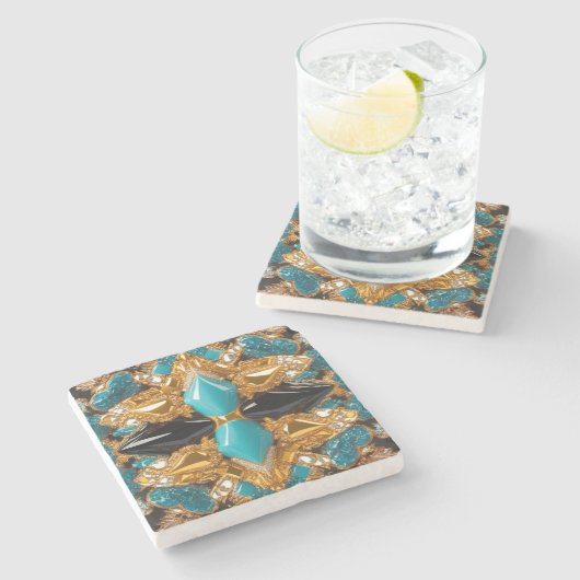 Untersetzer aus Stein mit den Bahamas-Farben (Seitenansicht)