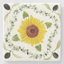 Untersetzer aus Stein mit Oliven- und Sonnenblumen