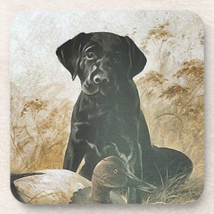 Untersetzer Black Lab Labrador Welpe Hund mit Ente