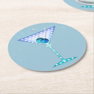 UNTERSETZER, BLAUES MARTINI-DESIGN RUNDER PAPPUNTERSETZER