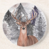 Untersetzer Deer Buck Watercolor Winterwald (Vorne)