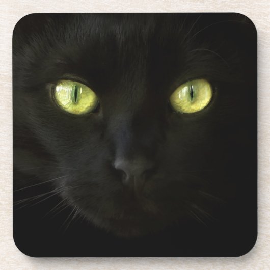 Untersetzer der schwarze Katzen-grünen Augen (Vorderseite)