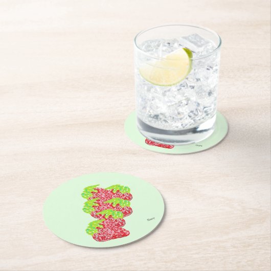 Untersetzer: Erdbeeren Runder Pappuntersetzer (Vor Ort)