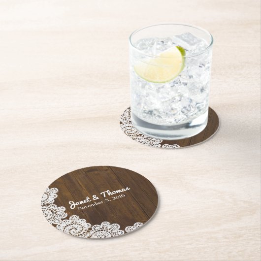Untersetzer für Hochzeitspapier aus Holz und Spitz (Vor Ort)
