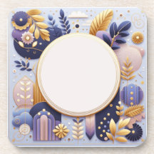 Untersetzer für lila und goldene Blumeninitialen