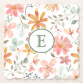 Untersetzer für Pastell-Floral-Monogramm (Vorderseite)