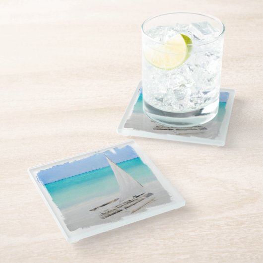 Untersetzer, Glas - Beach Boat Glasuntersetzer (Schrägansicht)