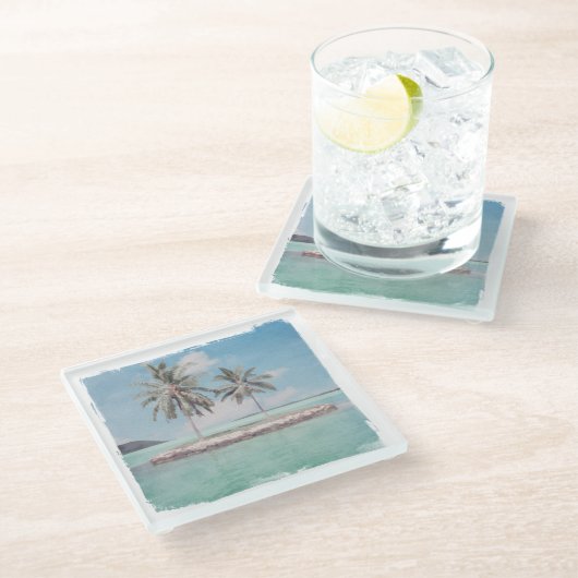Untersetzer, Glas - Beach Island Glasuntersetzer (Schrägansicht)