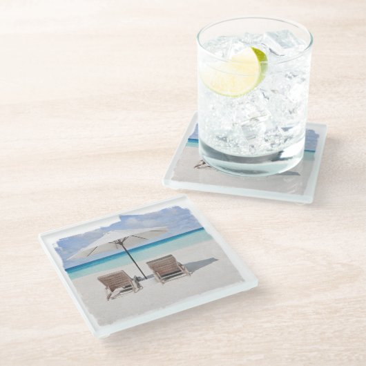 Untersetzer, Glas - Liegestühle Glasuntersetzer (Schrägansicht)