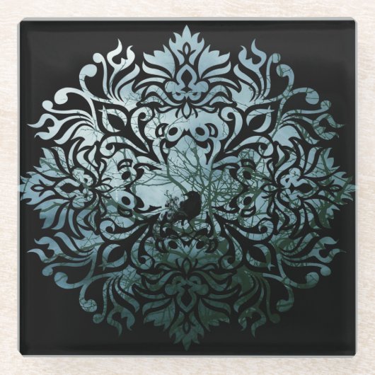 Untersetzer-Glas - sitzender Rabe Glasuntersetzer (Vorderseite)