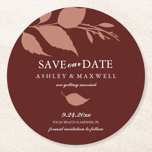 Untersetzer Hochzeit speichern Datum Maroon (Vorderseite)