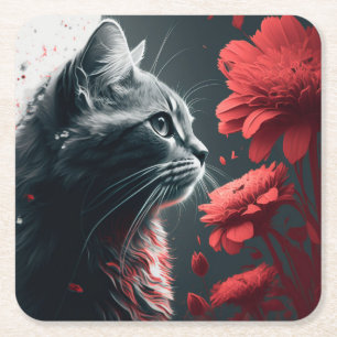 Untersetzer Katze Blumen Blick