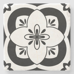 Untersetzer mit floralen Fliesen - Schwarz