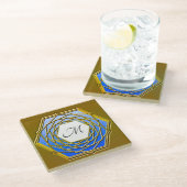 Untersetzer mit Gold- und Blue-Hexagon-Design (Schrägansicht)