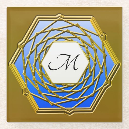 Untersetzer mit Gold- und Blue-Hexagon-Design (Vorderseite)
