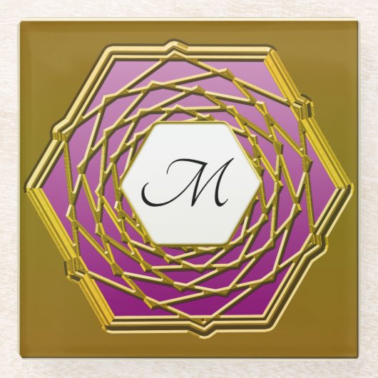 Untersetzer mit Goldweindesign mit Rotem Hexagon (Vorderseite)