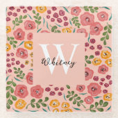 Untersetzer mit handbemaltem Blumenrosa (Vorderseite)