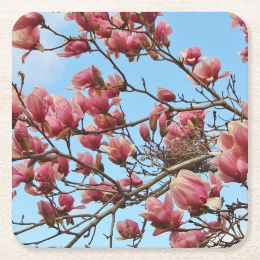 Untersetzer mit rosa Blüte, Vogelnest (Vorderseite)