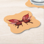 Untersetzer mit Roter Schmetterling auf Goldfarbe (angewinkelt)