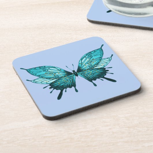 Untersetzer mit Schmetterling in Aquamarin und hel (Linke Seite)