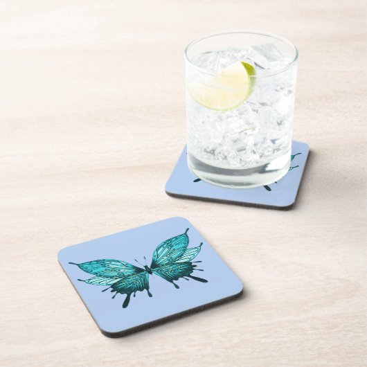Untersetzer mit Schmetterling in Aquamarin und hel (Rechte Seite)