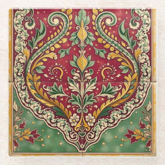 Untersetzer mit Vintagem Rot und grünem Teppich (Vorderseite)