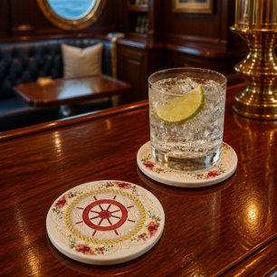 Untersetzer Nautical Ship Wheel & Floral Roseate