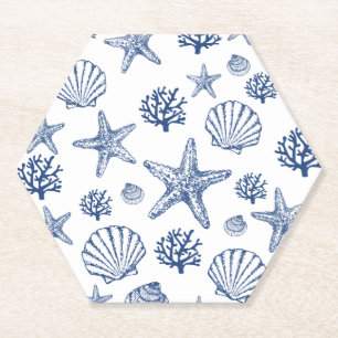 Untersetzer Navy Blue Seashell Pattern