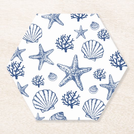 Untersetzer Navy Blue Seashell Pattern (Vorderseite)