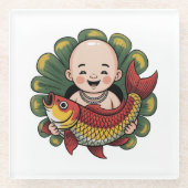 Untersetzer | Niedlicher Junge mit Lucky Koi (Vorderseite)