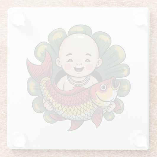 Untersetzer | Niedlicher Junge mit Lucky Koi (Rückseite)