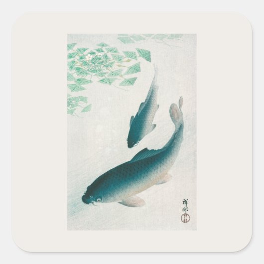 UNTERSETZER: OHARA KOSON: CARP/KOI 1926 QUADRATISCHER AUFKLEBER (Vorderseite)