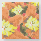 Untersetzer: Orange und gelbe Blumen Steinuntersetzer (Vorderseite)