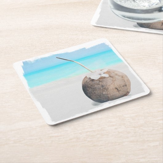 Untersetzer, Papier - Coconut Square Wasserfarbe S Rechteckiger Pappuntersetzer (angewinkelt)