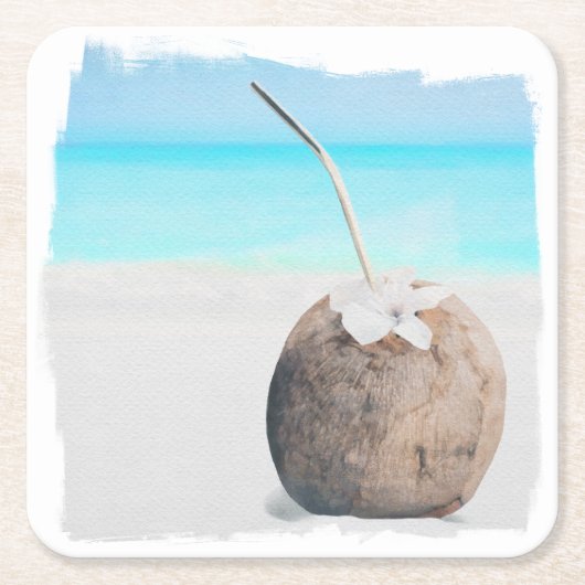 Untersetzer, Papier - Coconut Square Wasserfarbe S Rechteckiger Pappuntersetzer (Vorderseite)