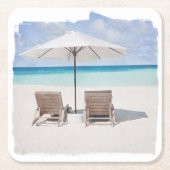 Untersetzer, Papier - Strandstuhl "Watercolor" Rechteckiger Pappuntersetzer (Vorderseite)