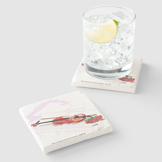 Untersetzer: Piano, Geige mit Rose Steinuntersetzer (Seitenansicht)