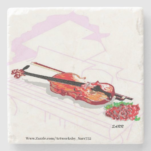 Untersetzer: Piano, Geige mit Rose Steinuntersetzer (Vorderseite)