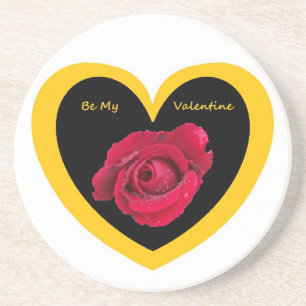 Untersetzer Rose auf Herz-Schwarz-Gelb, Be My Val