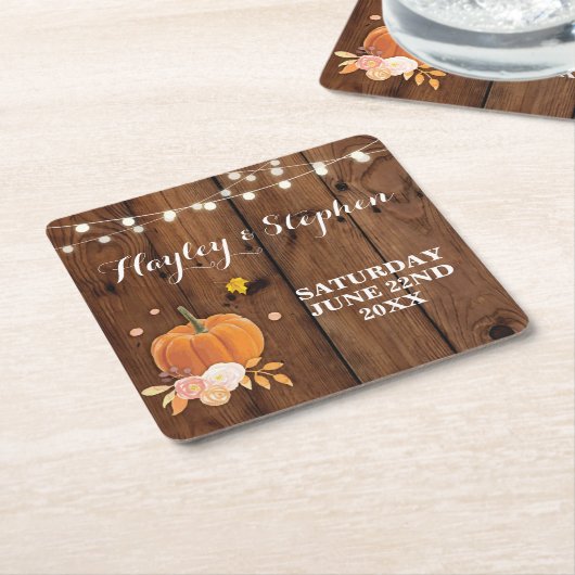 Untersetzer Rustic Wood Pumpkin Hochzeit im Herbst (angewinkelt)