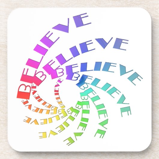 Untersetzer Set - BELIEVE geschrieben in Multicolo (Vorderseite)