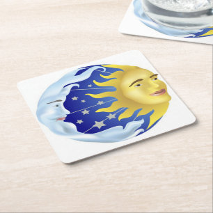 Untersetzer/Sonne, Mond und Sterne mit benutzerdef Rechteckiger Pappuntersetzer