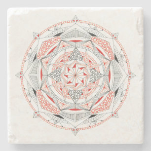 UNTERSETZER Stone Marble mit Mandala Design Red/Bl